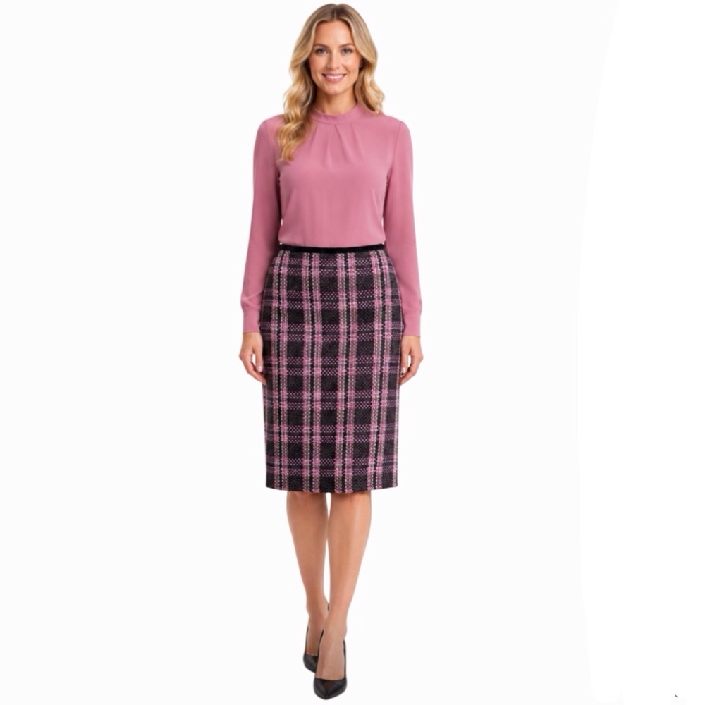 Versailles Vintage Tweed Plaid Brown Pink Skirt Size 10